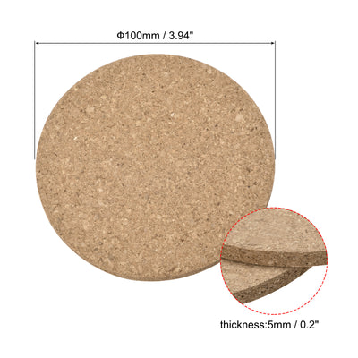 Harfington Uxcell 100mm(3.94") Round Coasters 5mm Thick Cork Cup Mat Pad for Tableware 8pcs