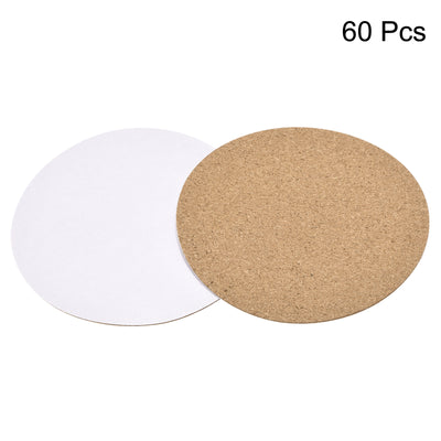 Harfington Uxcell 100mm(3.94") Dia Round Coasters 1mm Thick Cork Cup Mat Self-Adhesive Pad 60pcs