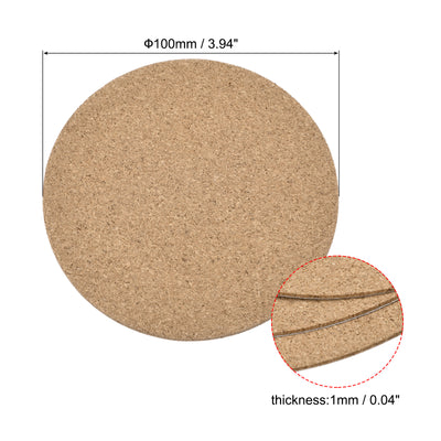 Harfington Uxcell 100mm(3.94") Dia Round Coasters 1mm Thick Cork Cup Mat Self-Adhesive Pad 24pcs