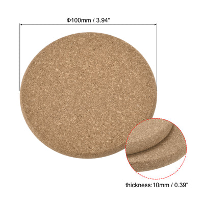 Harfington Uxcell 100mm(3.94") Round Coasters 10mm Thick Cork Cup Mat Pad Round Edge 12pcs