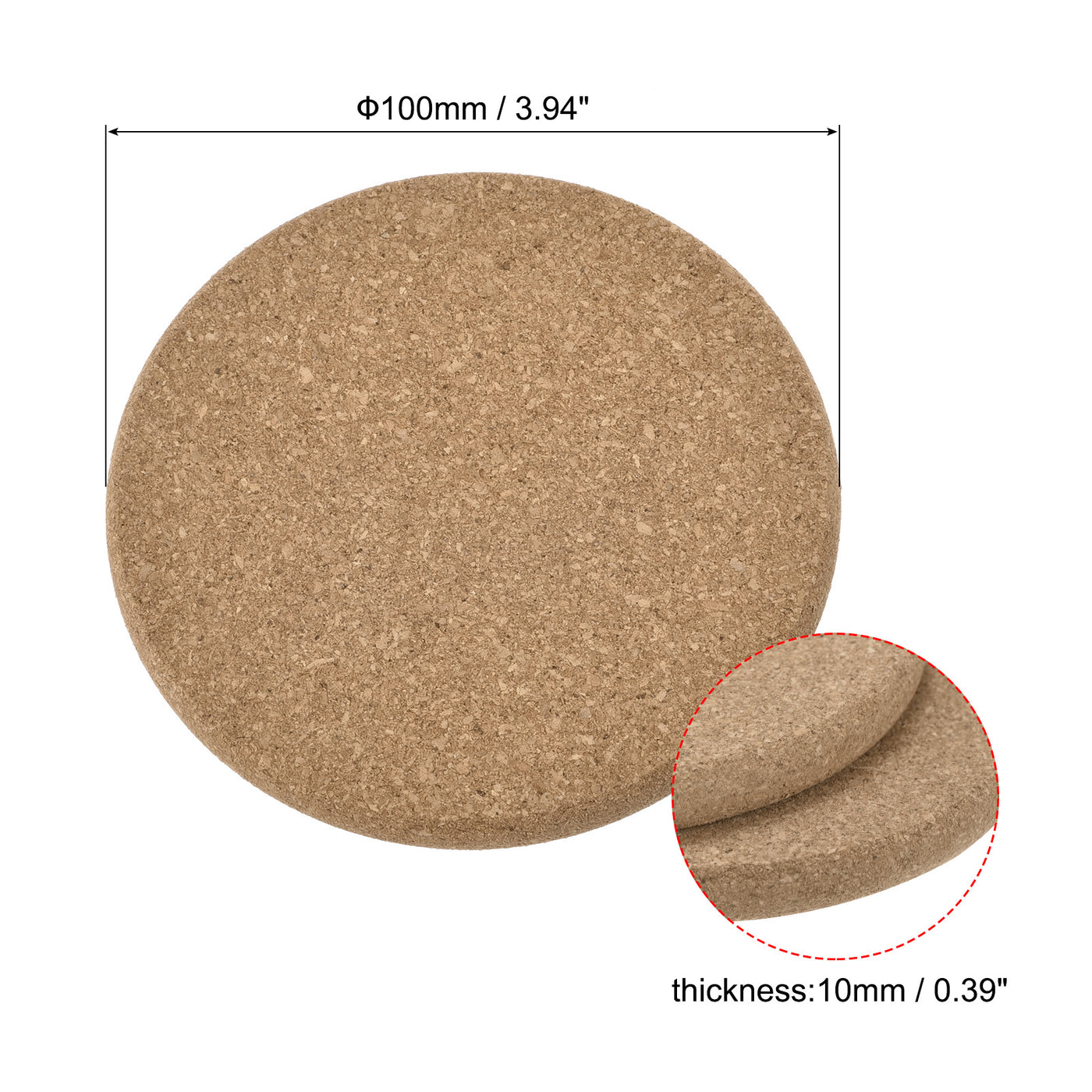 uxcell Uxcell 100mm(3.94") Round Coasters 10mm Thick Cork Cup Mat Pad Round Edge 5pcs
