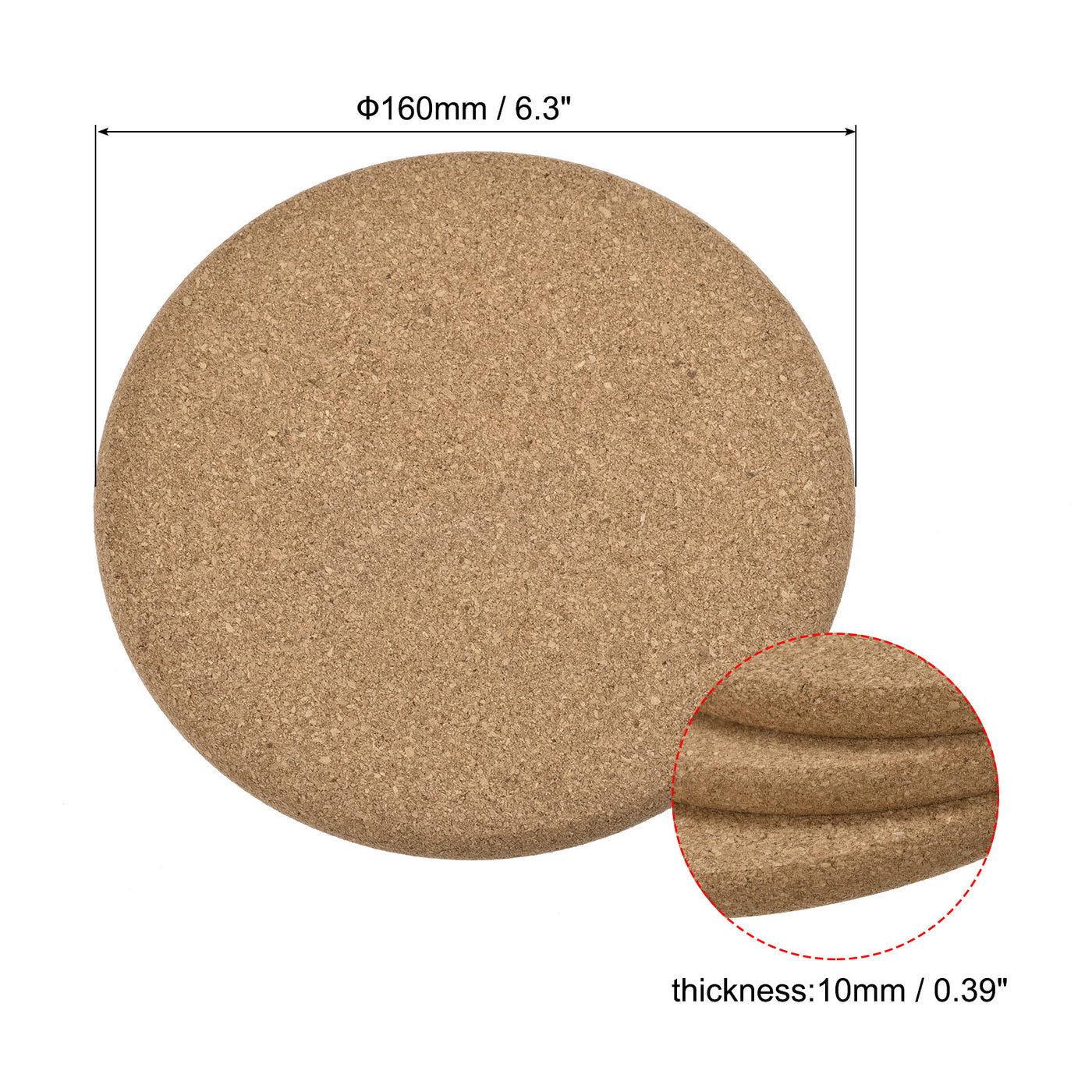 uxcell Uxcell 160mm(6.3") Round Coasters 10mm Thick Cork Cup Mat Pad Round Edge 3pcs