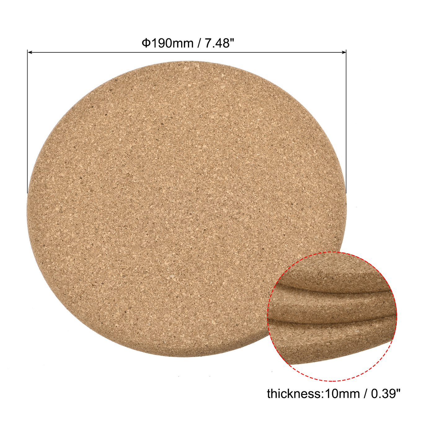uxcell Uxcell 190mm(7.48") Round Coasters 10mm Thick Cork Cup Mat Pad Round Edge 4pcs