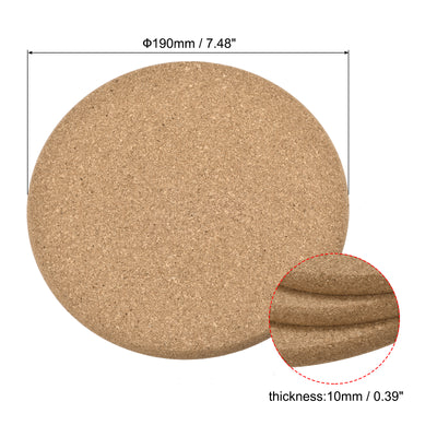 Harfington Uxcell 190mm(7.48") Round Coasters 10mm Thick Cork Cup Mat Pad Round Edge 4pcs