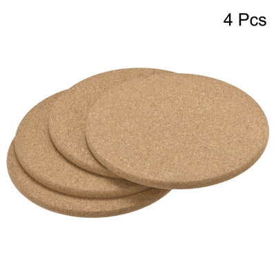 Harfington Uxcell 190mm(7.48") Round Coasters 10mm Thick Cork Cup Mat Pad Round Edge 4pcs