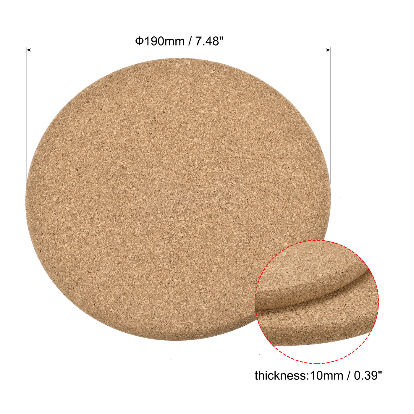 uxcell Uxcell 190mm(7.48") Round Coasters 10mm Thick Cork Cup Mat Pad Round Edge 2pcs