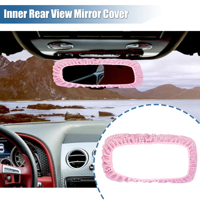 Harfington Bling Car Mirror Accessories Charm Shining Car Rear View Mirror Decorative Cover Faux Crystal Rhinestone Car Interior Trim for Women Pink
