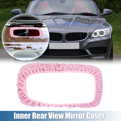 Harfington Bling Car Mirror Accessories Charm Shining Car Rear View Mirror Decorative Cover Faux Crystal Rhinestone Car Interior Trim for Women Pink