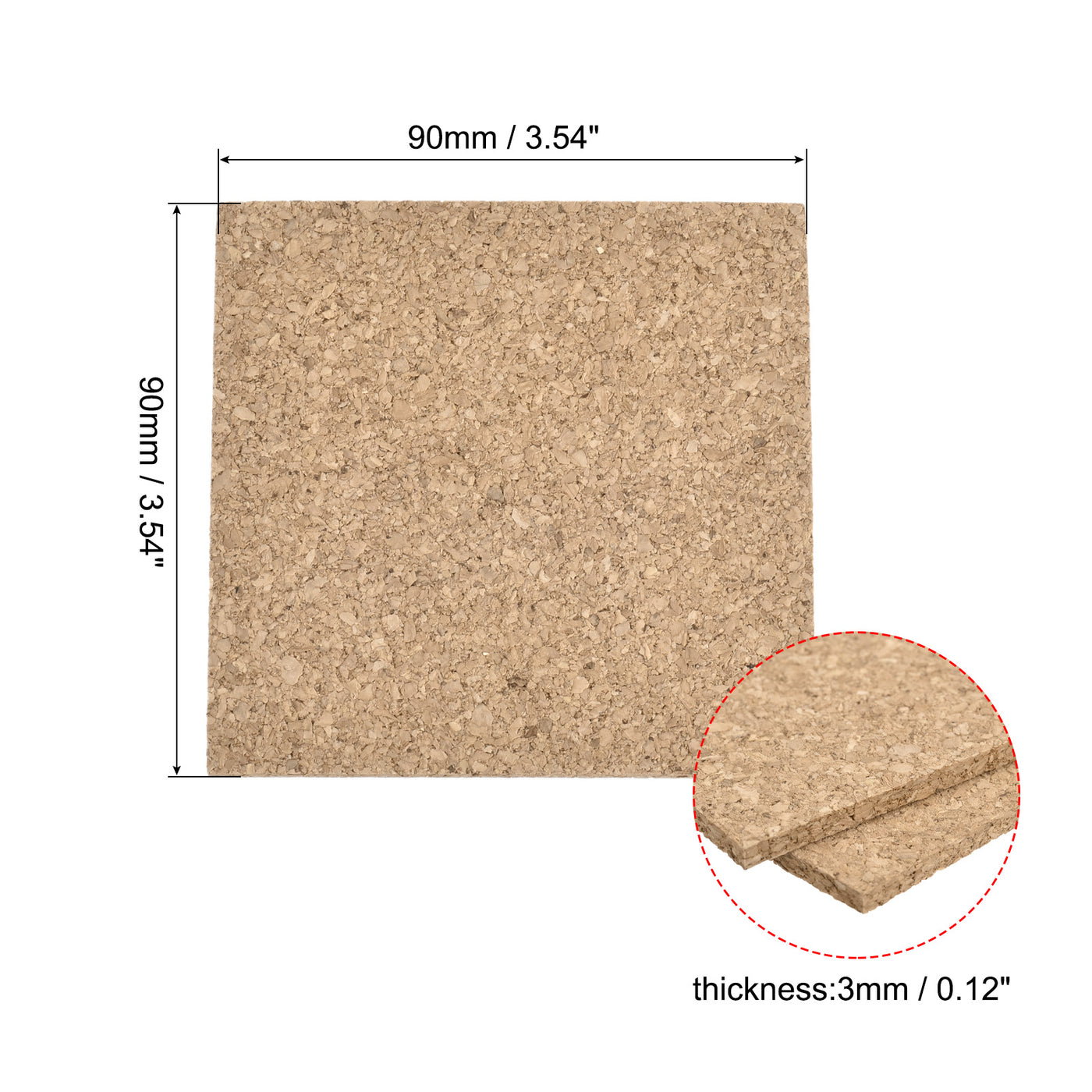 uxcell Uxcell 90x90x3mm Square Coasters Cork Cup Mat Pad for Tableware 20pcs