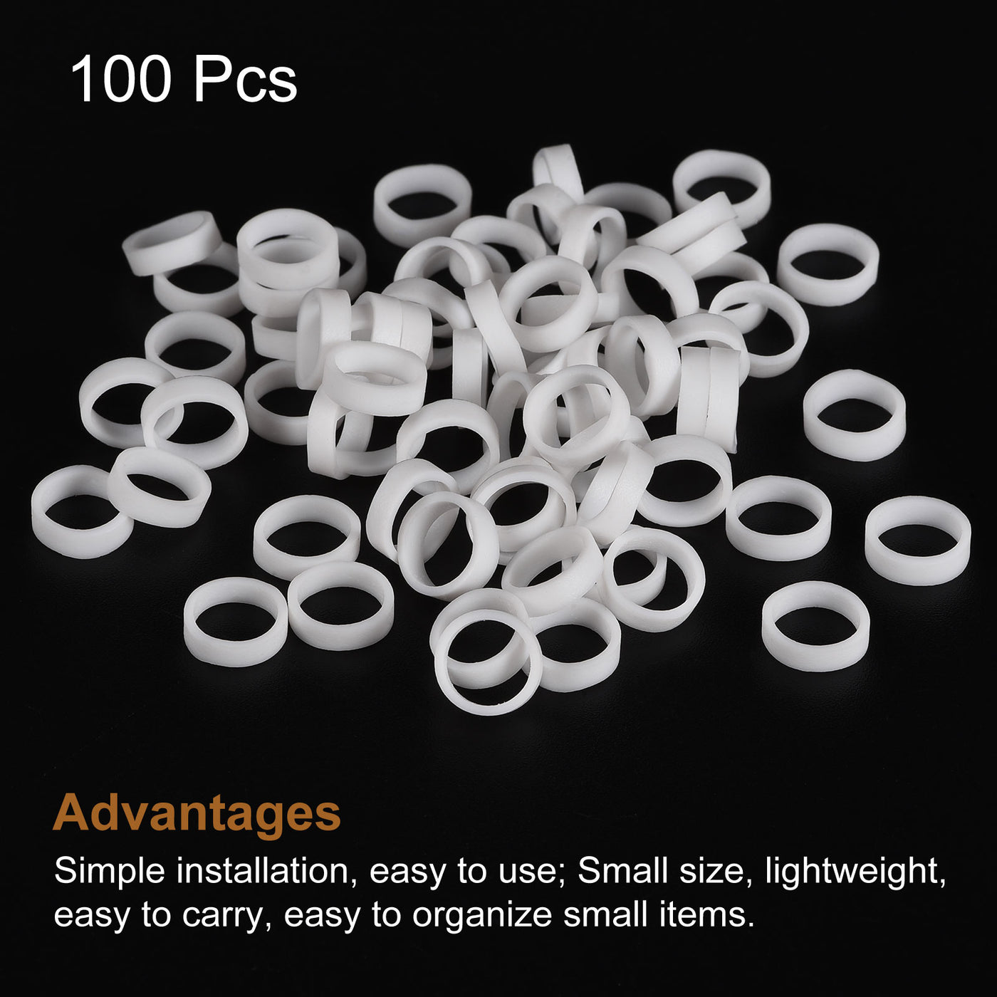 Harfington Silicone Rubber Bands Rings 100Pcs Non-slip 10mm Dia 1mm Thick 3mm Width for Wire Cord Cable Wrapping, Bundle