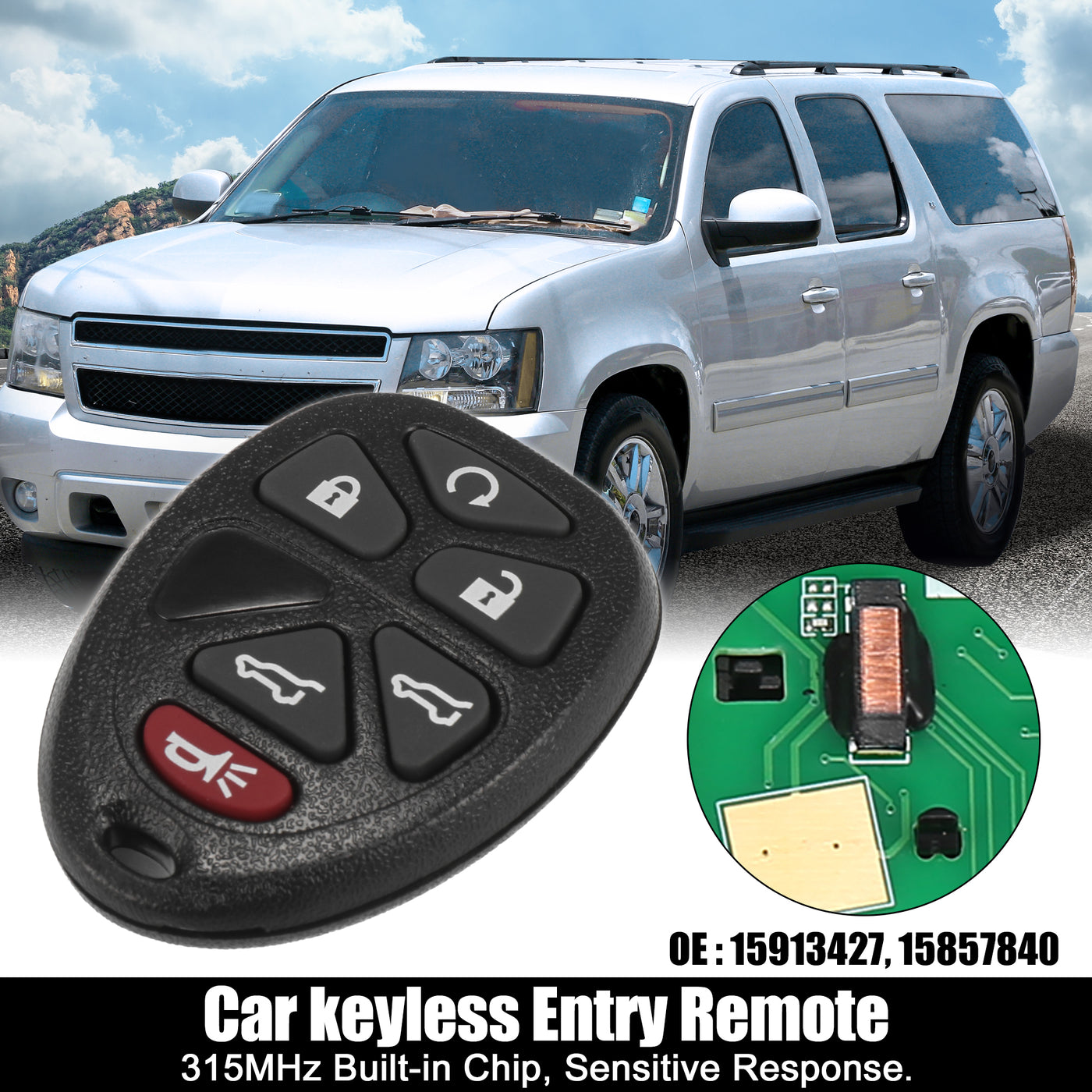 X AUTOHAUX 315MHz OUC60270 15913427 Replacement Keyless Entry Remote Car Key Fob for Chevrolet Suburban for Chevy Tahoe for GMC Yukon for for Cadillac Escalade 2007-2013 6 Buttons