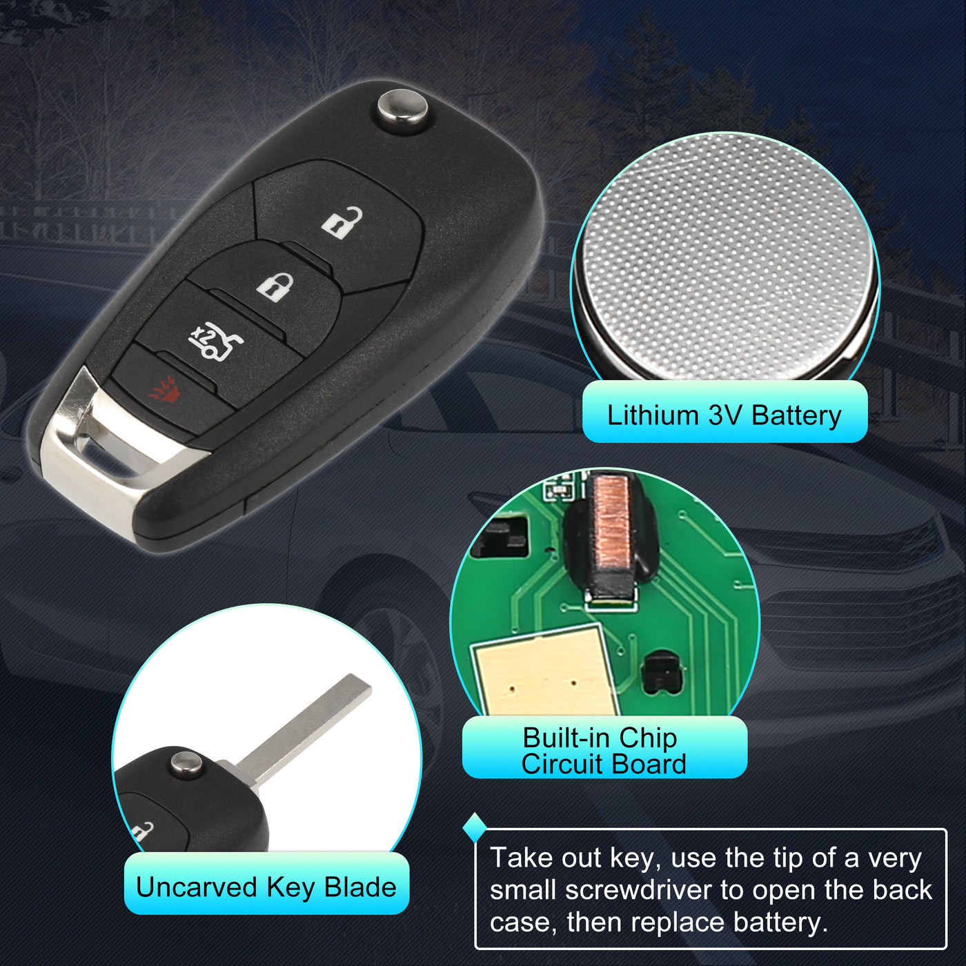 X AUTOHAUX 315MHz 46 Chip LXP-T003 Replacement Keyless Entry Remote Car Key Fob for Chevy Cruze 2016 2017 2018 2019 4 Buttons Proximity Smart Remote Key