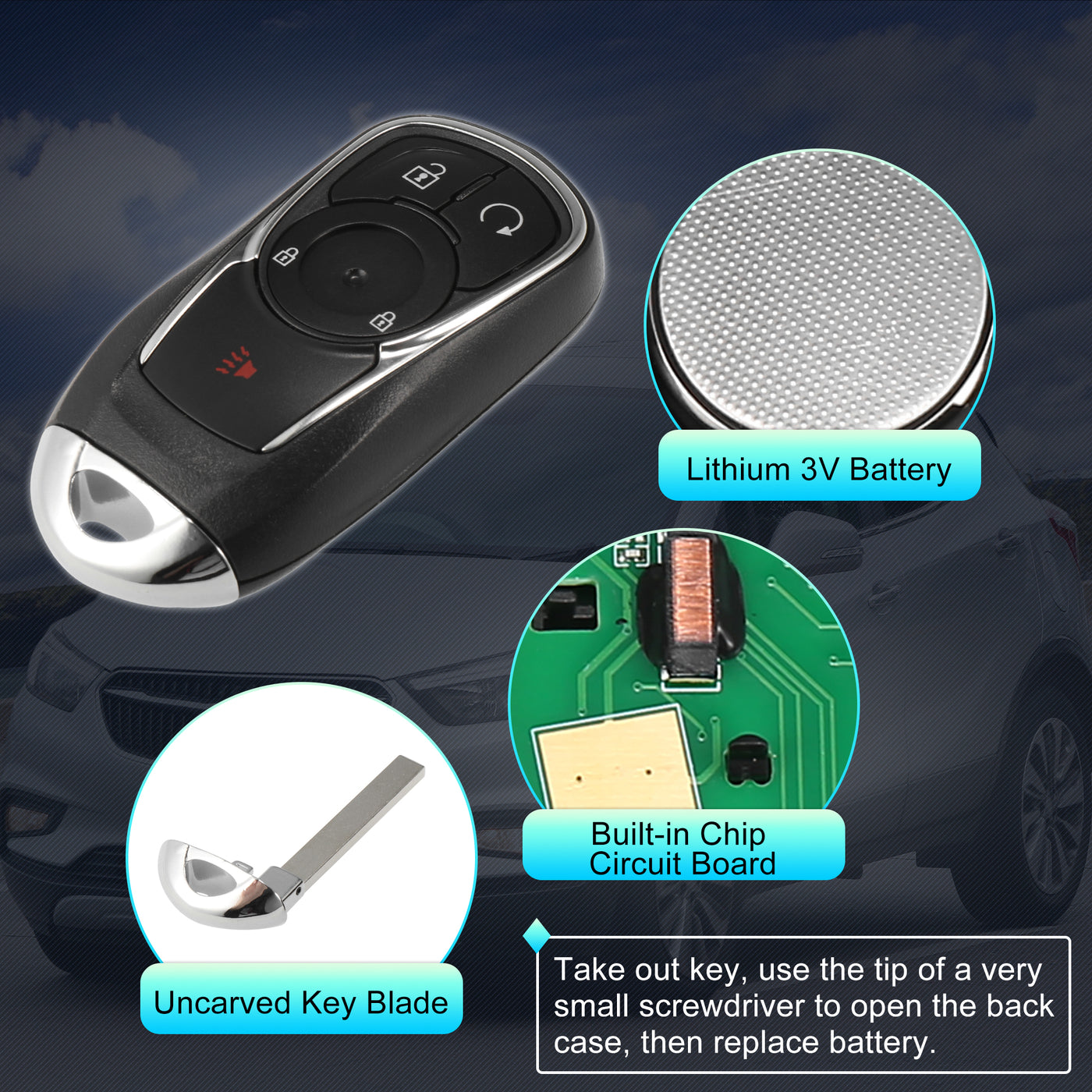 X AUTOHAUX Replacement Keyless Entry Remote Car Key Fob 315MHz HYQ4AA 13506665 for Buick Encore 2017 2018 2019 2020 4 Buttons