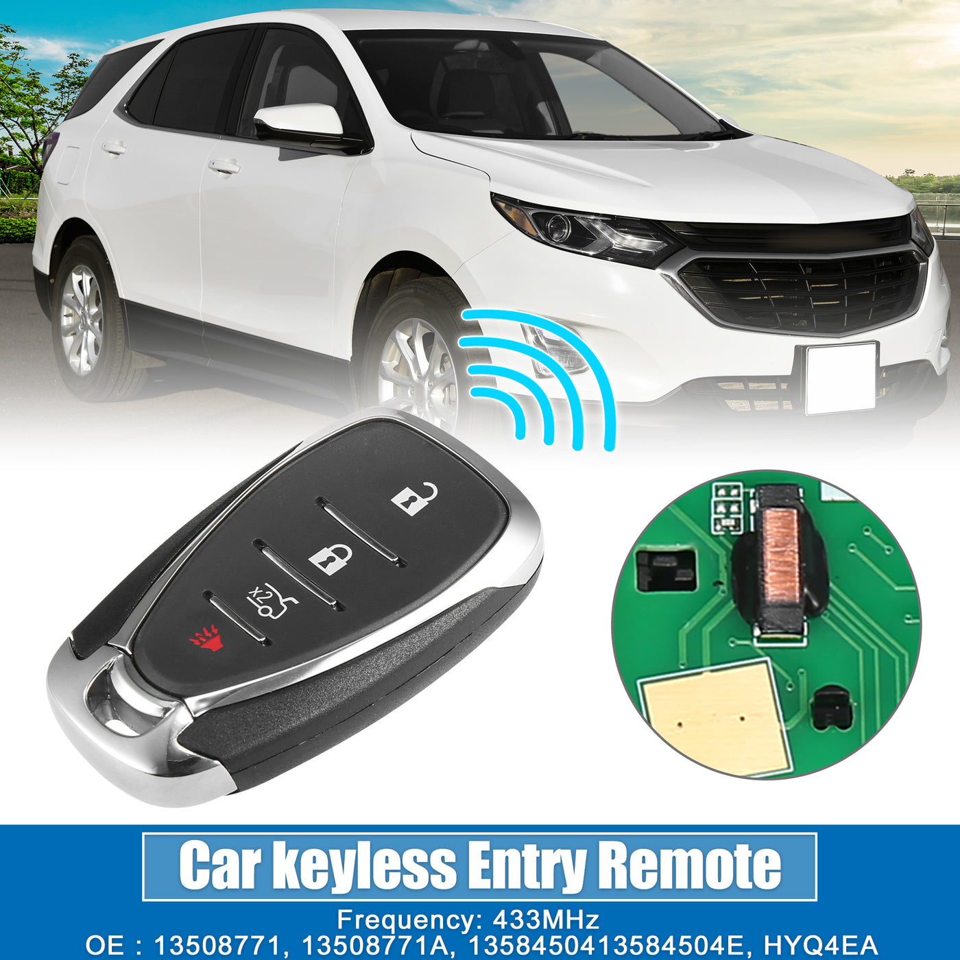 X AUTOHAUX Car 4 Button Car Keyless Entry Remote Control Replacement Key Fob Proximity Smart Fob HYQ4EA for Chevy Malibu 2016-2021 433MHz 46 Chip