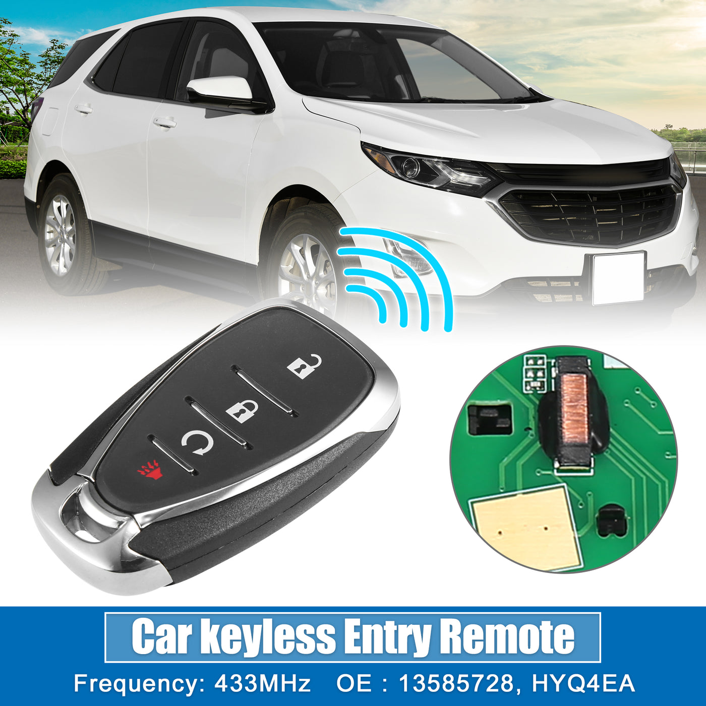 X AUTOHAUX 4 Button Car Keyless Entry Remote Control Replacement Key Fob Proximity Smart Fob HYQ4EA for Chevrolet Volt 2017-2019 433MHz 46 Chip