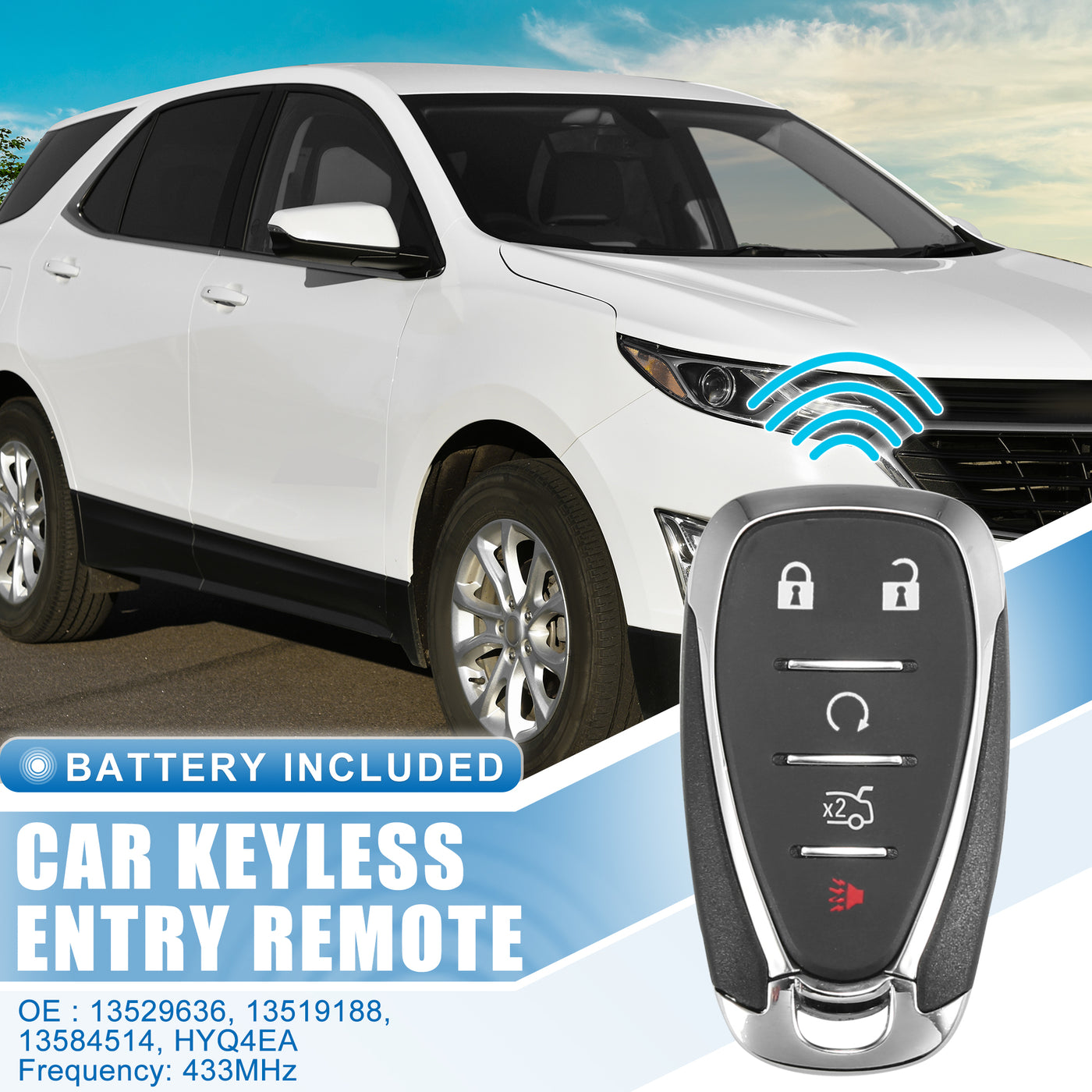 X AUTOHAUX 5 Button SUV Keyless Entry Remote Control Replacement Key Fob Proximity Smart Fob HYQ4EA for Chevrolet Traverse 2018-2020 433MHz 46 Chip
