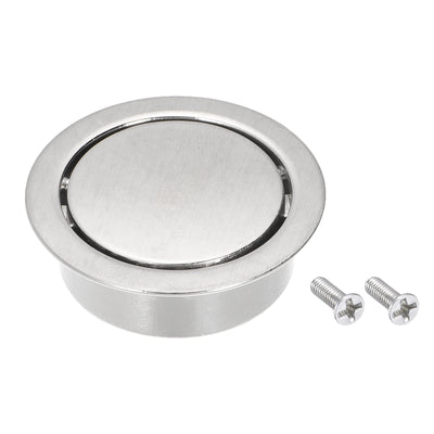 Harfington Uxcell Finger Flush Pull Handle 2pcs Outer Dia. 42mm/1.65" Brushed Silver with Screws