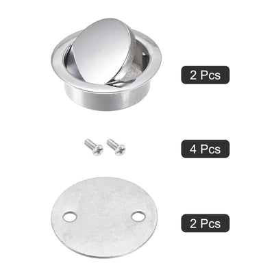 Harfington Uxcell Finger Flush Pull Handle 2pcs Installation Hole Dia. 35mm/1.38" Bright Silver with Plates