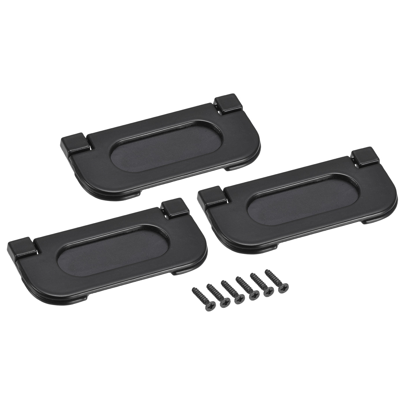 uxcell Uxcell Finger Flush Pull Handle 74x34x5mm Rectangle for Drawer Door Black 3pcs