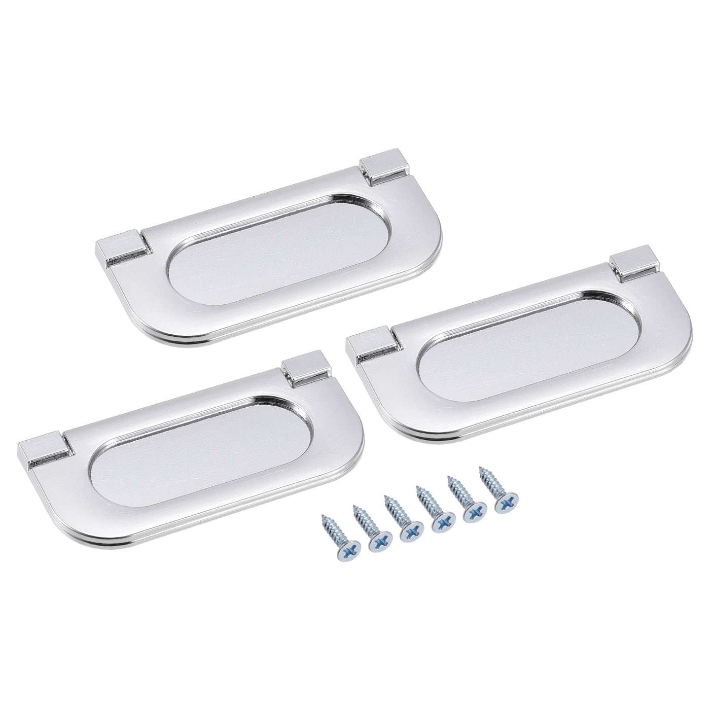 uxcell Uxcell Finger Flush Pull Handle 74x34x5mm Rectangle for Drawer Door Bright Silver 3pcs