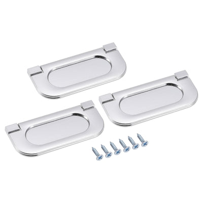 Harfington Uxcell Finger Flush Pull Handle 74x34x5mm Rectangle for Drawer Door Bright Silver 3pcs