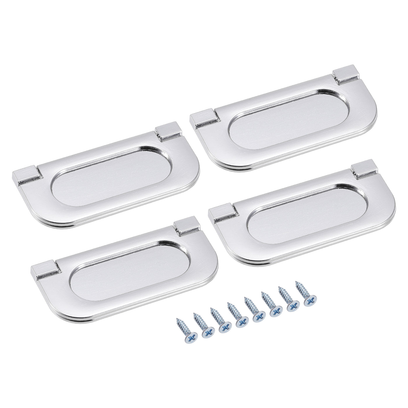 uxcell Uxcell Finger Flush Pull Handle 74x34x5mm Rectangle for Drawer Door Bright Silver 4pcs