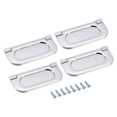 Harfington Uxcell Finger Flush Pull Handle 74x34x5mm Rectangle for Drawer Door Bright Silver 4pcs