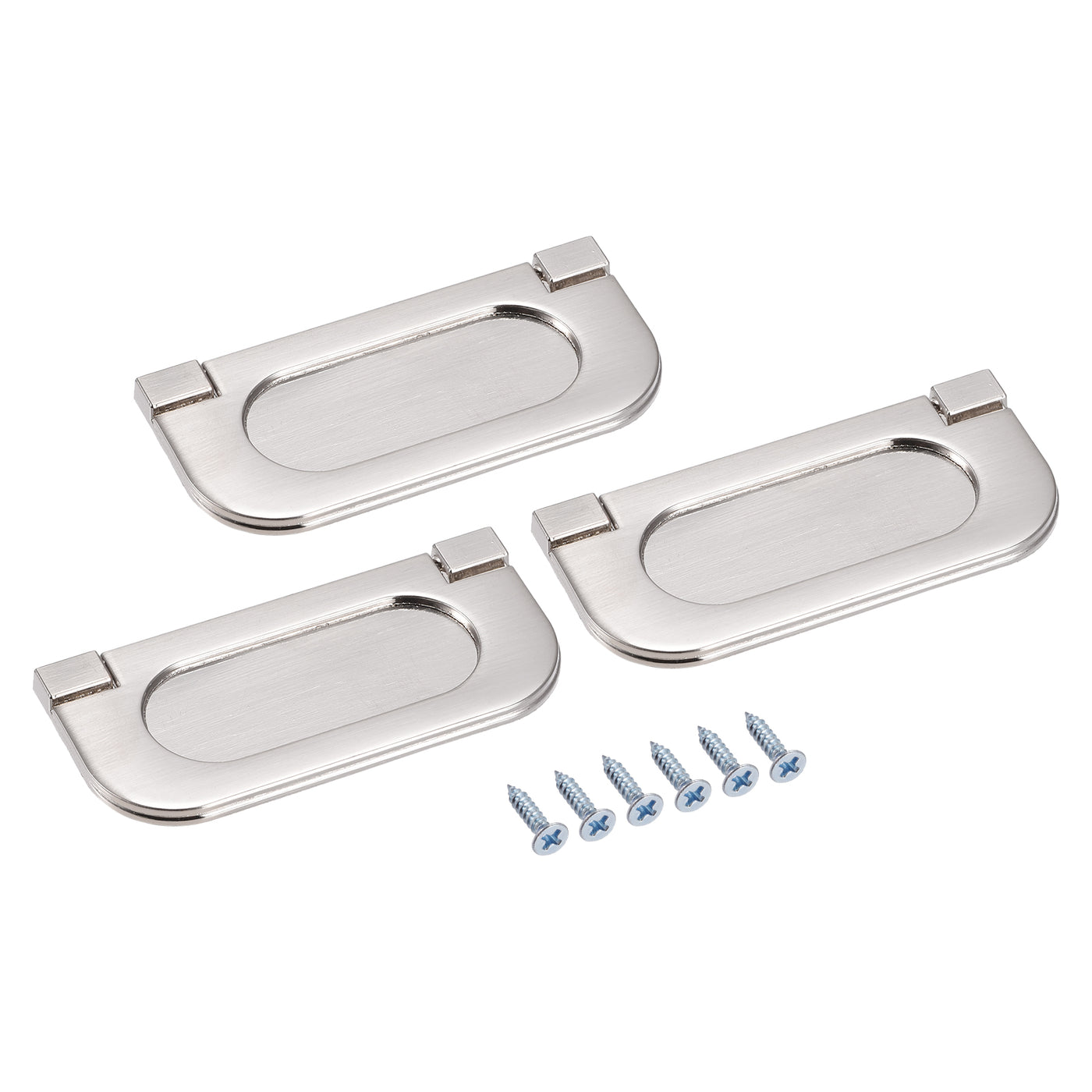 uxcell Uxcell Finger Flush Pull Handle 74x34x5mm Rectangle for Drawer Door Brushed Silver 3pcs