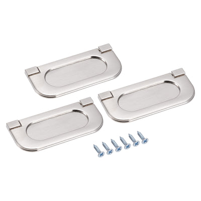 Harfington Uxcell Finger Flush Pull Handle 74x34x5mm Rectangle for Drawer Door Brushed Silver 3pcs