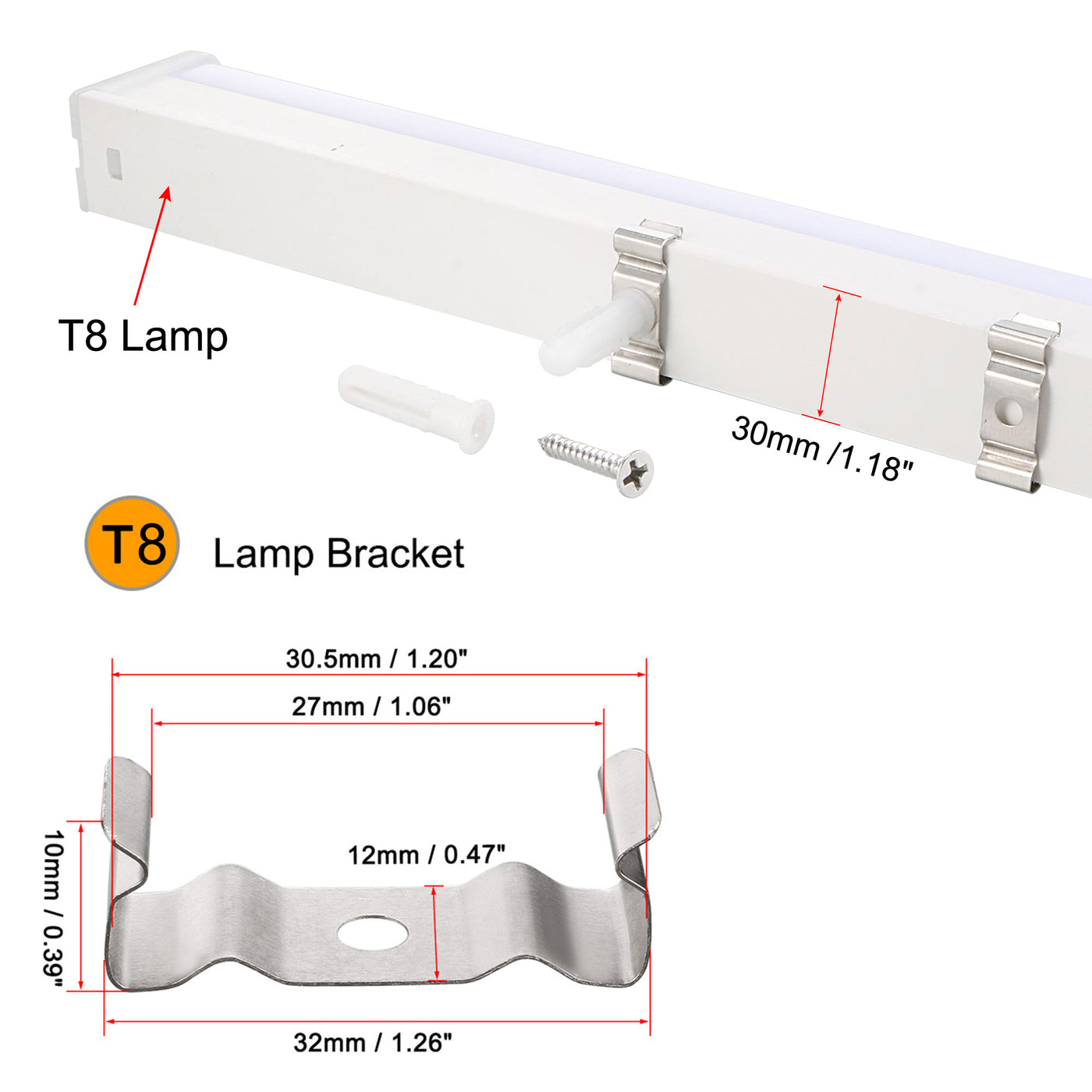 Harfington T8 Clips Bracket Hanger Fluorescent Tube Light Fixture Holder Clamps with Screws Hollow Pipes for LED Integrated Lighting, 100 Set