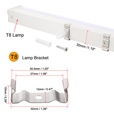 Harfington T8 Clips Bracket Hanger Fluorescent Tube Light Fixture Holder Clamps with Screws Hollow Pipes for LED Integrated Lighting, 100 Set