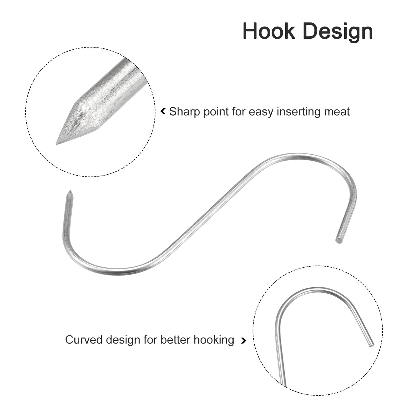 uxcell Uxcell Meat Hooks, Stainless Steel S-Hooks, Meat Processing for Chicken Fish Beef Hanging Drying Smoking