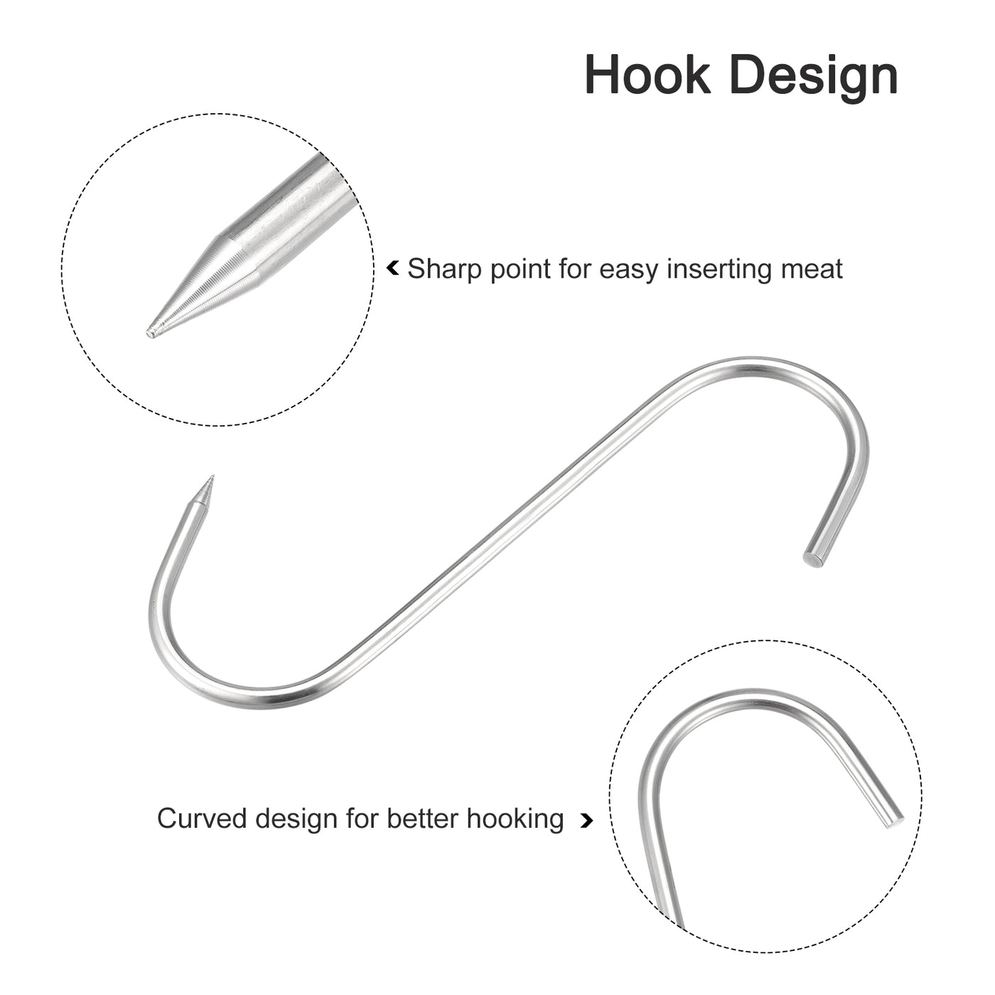 uxcell Uxcell Meat Hooks, Stainless Steel S-Hook, Meat Processing for Chicken Fish Beef Hanging Drying Smoking