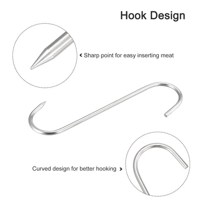 Harfington Uxcell Meat Hooks, Stainless Steel S-Hooks, Meat Processing for Chicken Fish Beef Hanging Drying Smoking