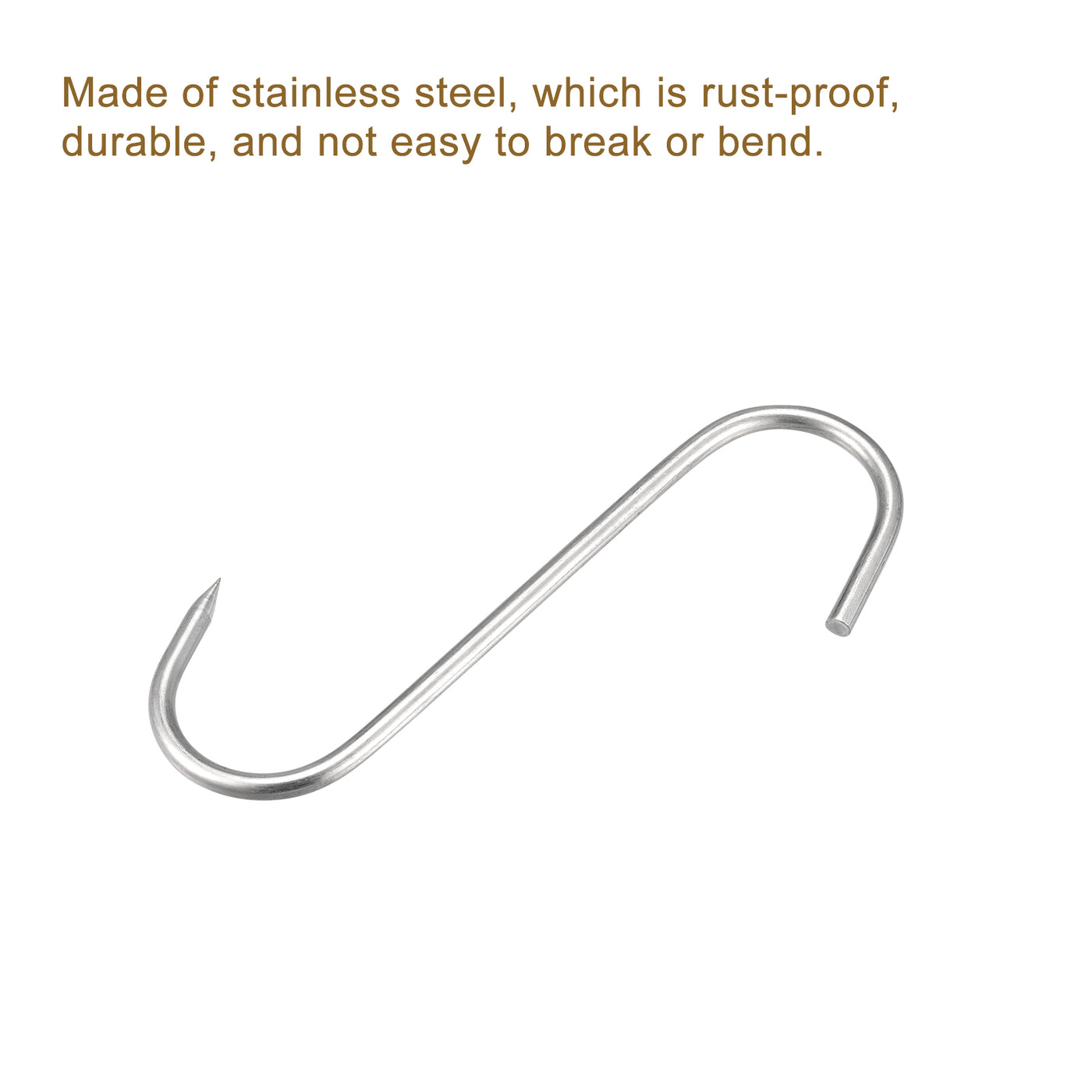 uxcell Uxcell 5.91" Meat Hooks, 0.24" Thick Stainless Steel S-Hook, Meat Processing for Chicken Fish Beef Hanging Drying Smoking 1Pcs