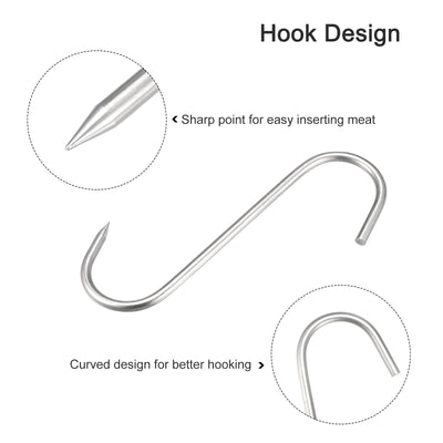 Harfington Uxcell 5.91" Meat Hooks, 0.24" Thick Stainless Steel S-Hook, Meat Processing for Chicken Fish Beef Hanging Drying Smoking 1Pcs
