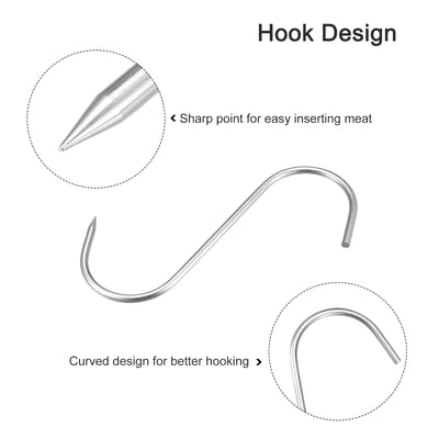 Harfington Uxcell Meat Hooks, Stainless Steel S-Hook, Meat Processing for Chicken Beef Hanging Drying Smoking