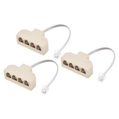 Harfington Phone Jack Splitter 6P4C Male to 4 Female Way Socket Adapter Telephone Line Splitter with Telephone Extension Cord 3 Pack