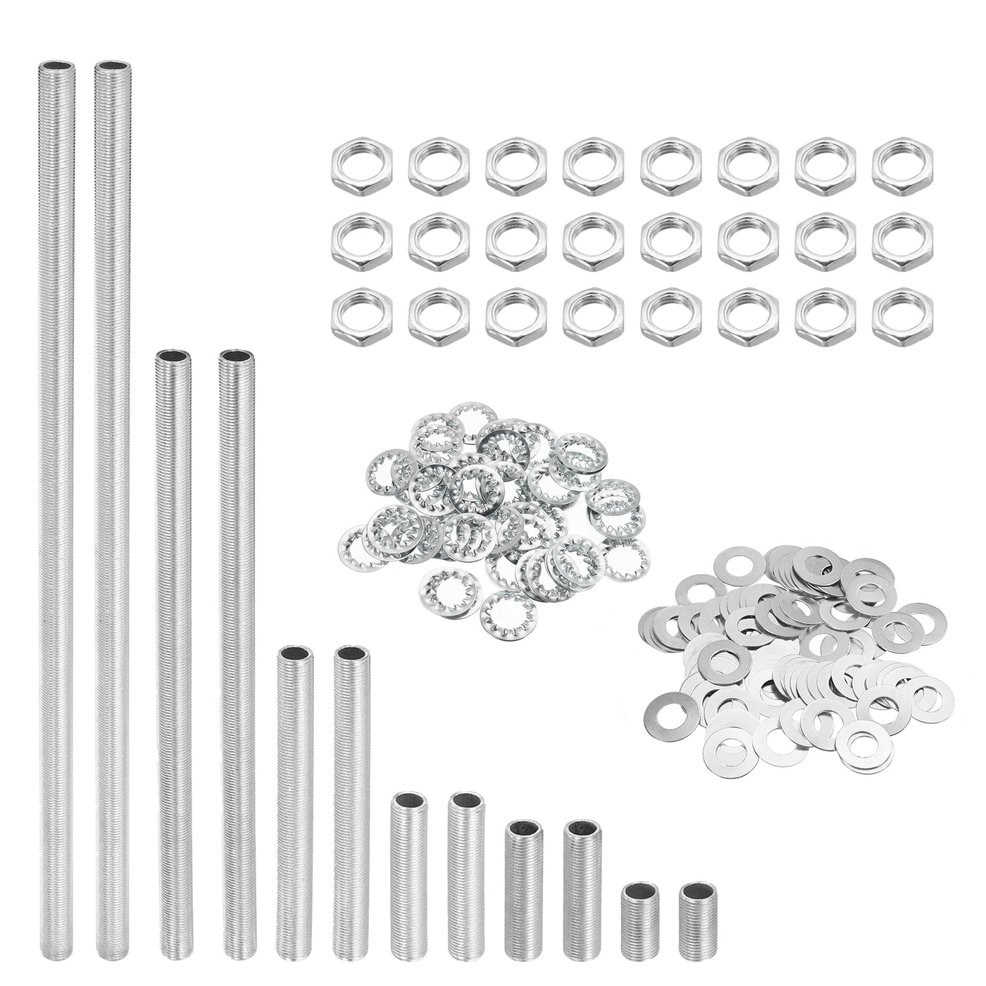Harfington Lamp Pipe Kit with Lock Nuts Washers 1/8IP Thread Fasteners Assortment for Chandelier Ceiling Light Repair Assembly DIY Hardware, Pack of 84