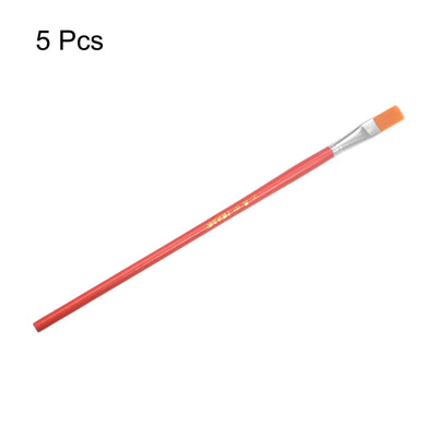 Harfington Uxcell Paint Brushes Flat Edge 0.39" Width 0.12" Thick Nylon Bristle Wood Handle 5Pcs
