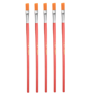 Harfington Uxcell Paint Brushes Flat Edge 0.39" Width 0.12" Thick Nylon Bristle Wood Handle 5Pcs
