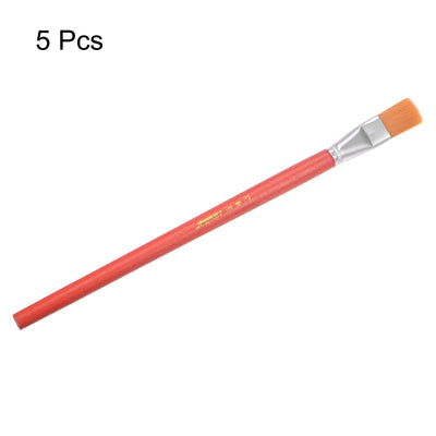 Harfington Uxcell Paint Brushes Flat Edge 0.71" Width 0.16" Thick Nylon Bristle Wood Handle 5Pcs