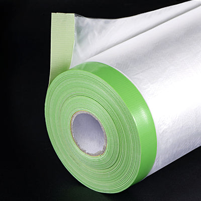 Harfington Uxcell Pre-Taped Masking Film 3.6ft x 82ft x 0.6" with High-Tack Painters Tape 3Pcs