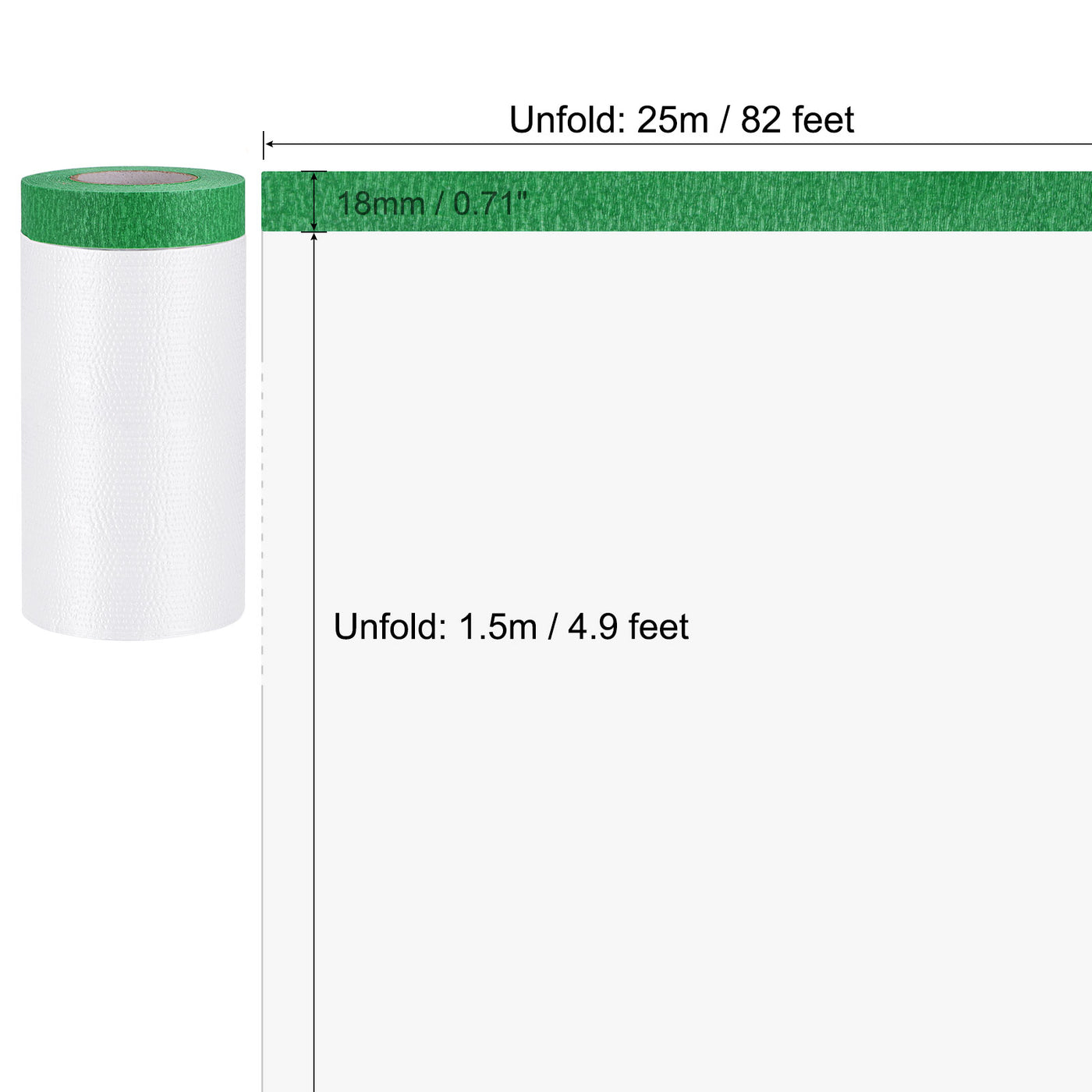 uxcell Uxcell Pre-Taped Masking Film 4.9 Ft x 82ft x 0.7" with High-Tack Painters Tape 3Pcs