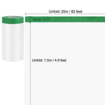 Harfington Uxcell Pre-Taped Masking Film 4.9 Ft x 82ft x 0.7" with High-Tack Painters Tape 3Pcs
