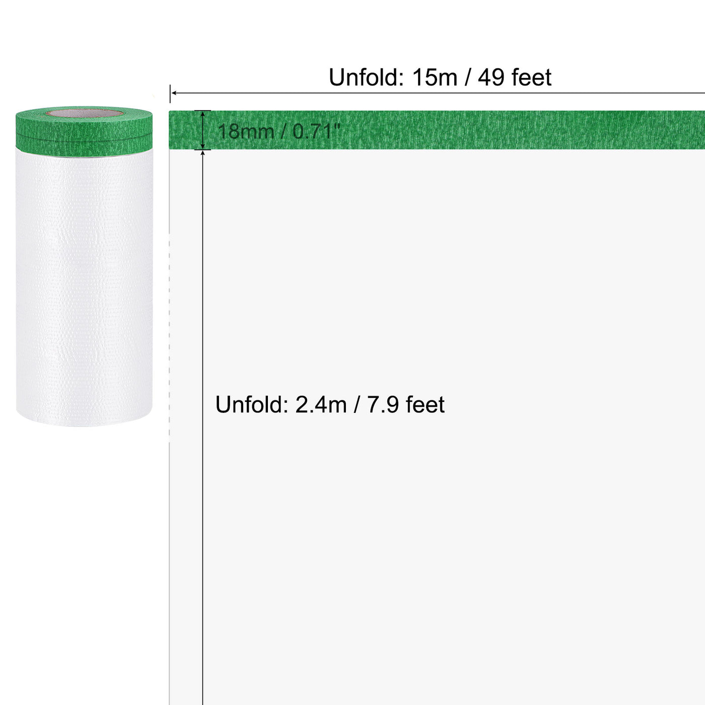 uxcell Uxcell Pre-Taped Masking Film 7.9 Ft x 49ft x 0.7" with High-Tack Painters Tape 3Pcs
