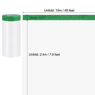 Harfington Uxcell Pre-Taped Masking Film 7.9 Ft x 49ft x 0.7" with High-Tack Painters Tape 3Pcs