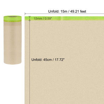 Harfington Uxcell Pre-Taped Masking Film 17.7" x 49ft Brown Paper W Medium-Tack Painters Tape 3Pcs