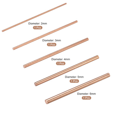 Harfington 2,3,4,5,6mm Dia. 100mm Length Solid Copper Round Rod Lathe Bar Stock 5in 1set