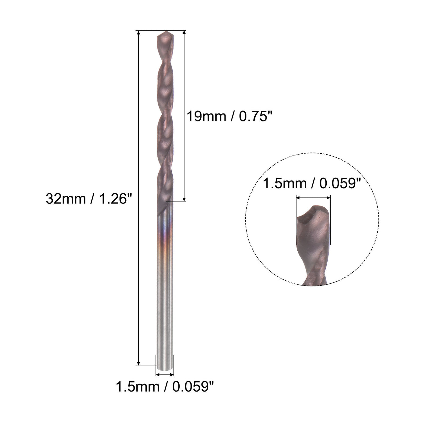 uxcell Uxcell 1.5mm DIN K45 Tungsten Carbide AlTiSin Coated Drill Bit for Stainless Steel